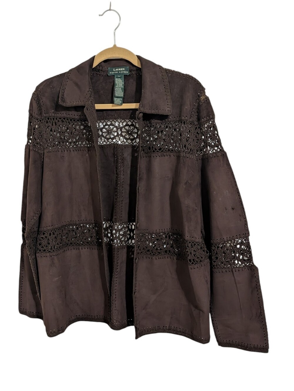 Vintage Lauren Ralph Lauren Faux Suede Crochet Panel Jacket Women's L